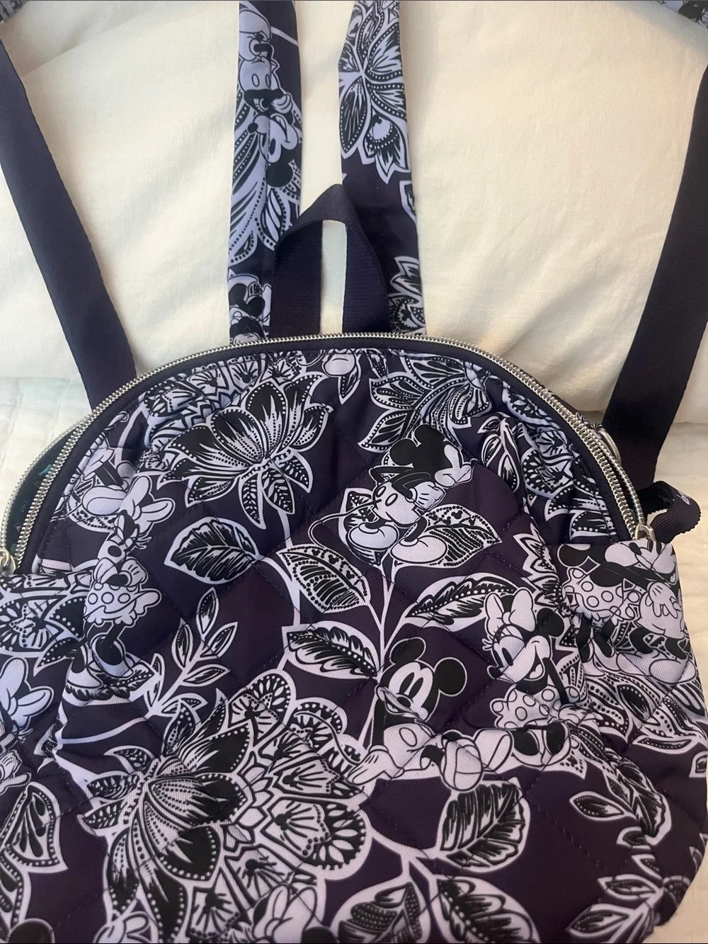 Vera Bradley Black and Lilac Floral Disney Mini Backpack